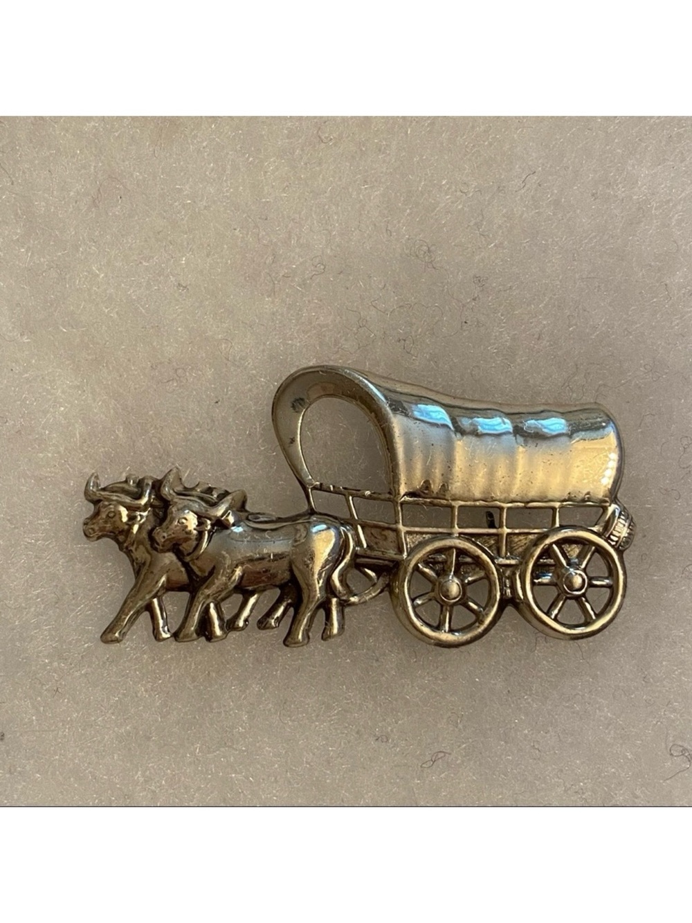 SB SILVERMAN BROOCH PIN STERLING SILVER WAGON CART OXEN COWS COUNTRY WESTERN